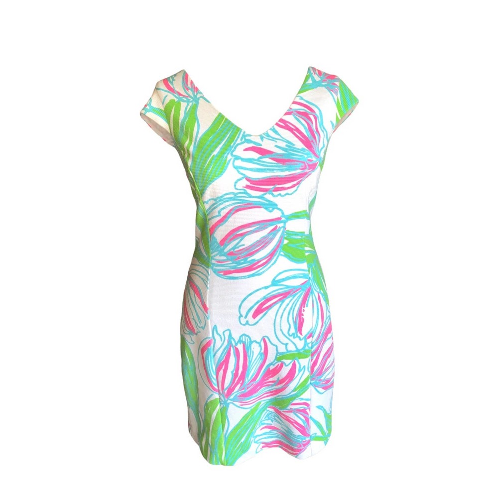 Lily Pulitzer Desiree Tripical Pink Green Cap Sleeve Dress Size Small